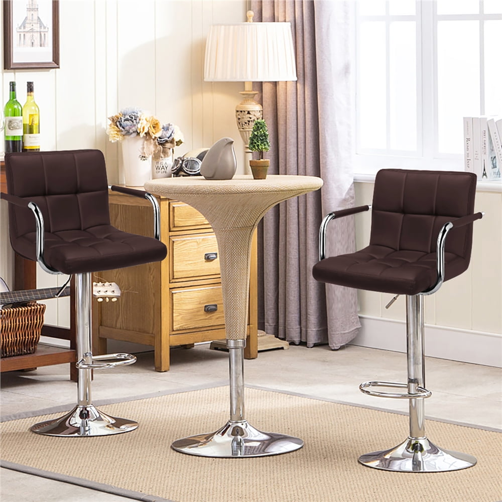Alden Design Height Adjustable Modern Faux Leather Bar Stools Swivel Chairs, Set of 2, Brown