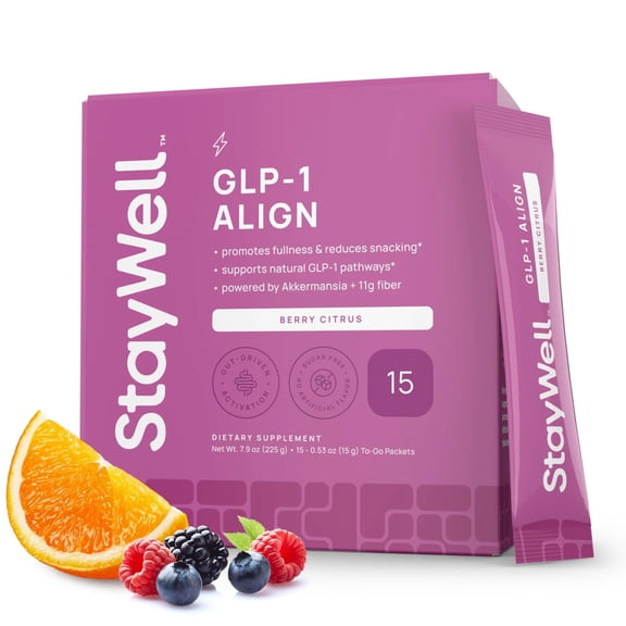 Stay-Well Naturals GLP-1 Probiotic | Akkermansia GLP-1 Supplement, Fiber GLP 1 Booster | Probiotic and Fiber Support with Inulin, Psyllium PHGG, and Soothing Ginger Extract - Berry Citrus 15 Ct.