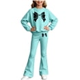 thumbnail image 3 of Girls 2-Piece Sweatsuit Set Long Sleeve Crewneck Top and Flare Pants with Bow Print Kids Casual Outfit for School Play Daily Wear, 3 of 3