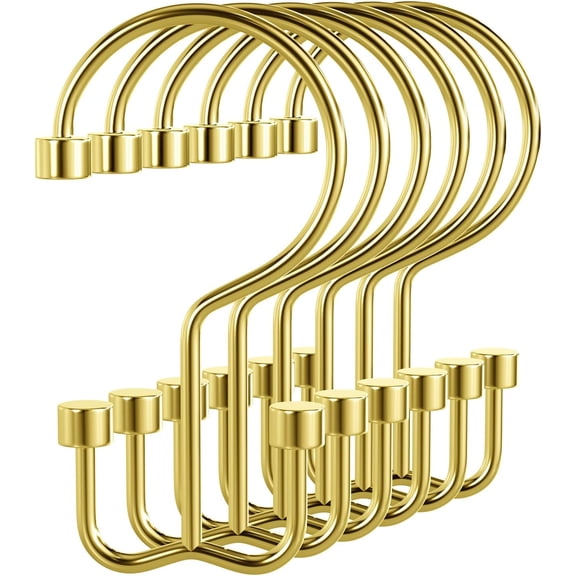 UITBDWR-Shower Curtain Hooks Gold Shower Curtain Rings, 12 Pcs Metal Double Hooks Rings Rust Proof for Bathroom Shower Curtain Rod