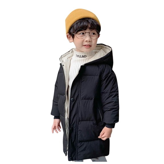 Kiijoy Big Boys Long Down Jacket Winter Warm Hooded Padded Coat Kids Outerwear Overcoat