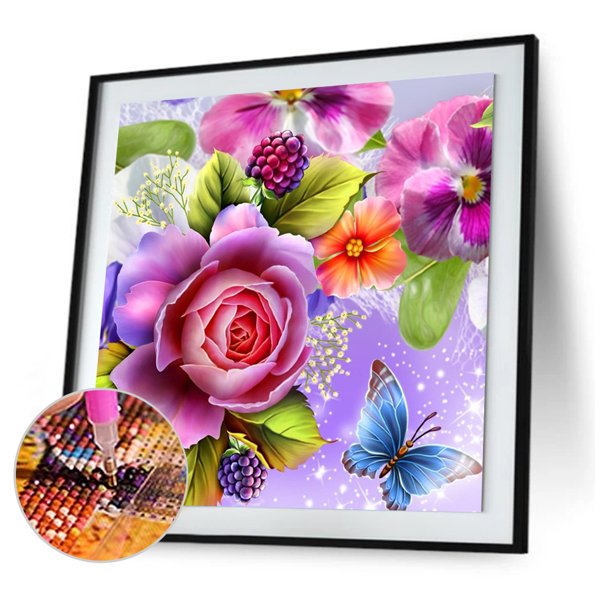 Cuadros Decorativos 5D bricolaje ronda completa taladro diamante pintura punto de cruz bordado (Flower01) Likrtyny embutido en tela