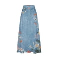 thumbnail image 5 of Mrat Long Maxi Skirt Women's Casual Retro Floral Skirts Linen Elastic Waist Pleated Maxi Skirt with Pockets Plus Size Skirts S-124 Navy 3XL, 5 of 5
