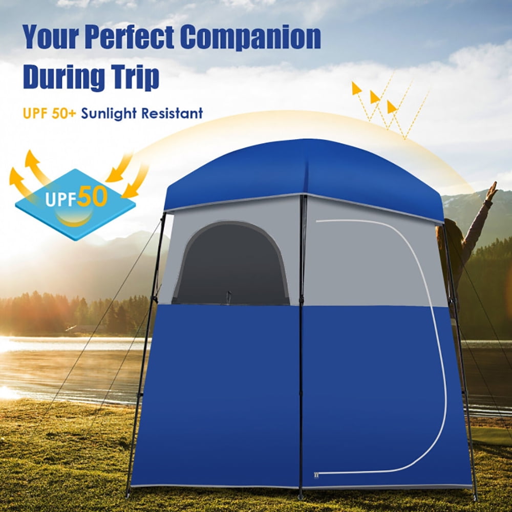 Aimee Lii Double-Room Camping Toilet Tent with Floor and Portable Storage Bag, Easy Set Up Camping Tents Shelter, Blue Aimee Lii Double-Room Camping Toilet Tent with Floor and Portable Storage Bag, Easy Set Up Camping Tents Shelter, Blue