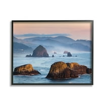 Stupell Industries Ocean Cliffs with Mountains Landscape Photography Black Framed Art Print Wall Art, 20 x 16