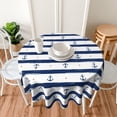 thumbnail image 1 of Nautical Navy Blue Striped Anchor Round Tablecloth 60 Inch, Decorative Holiday Home Party Table Cloth for Kitchen Dining Picnic Table Cover, 1 of 6