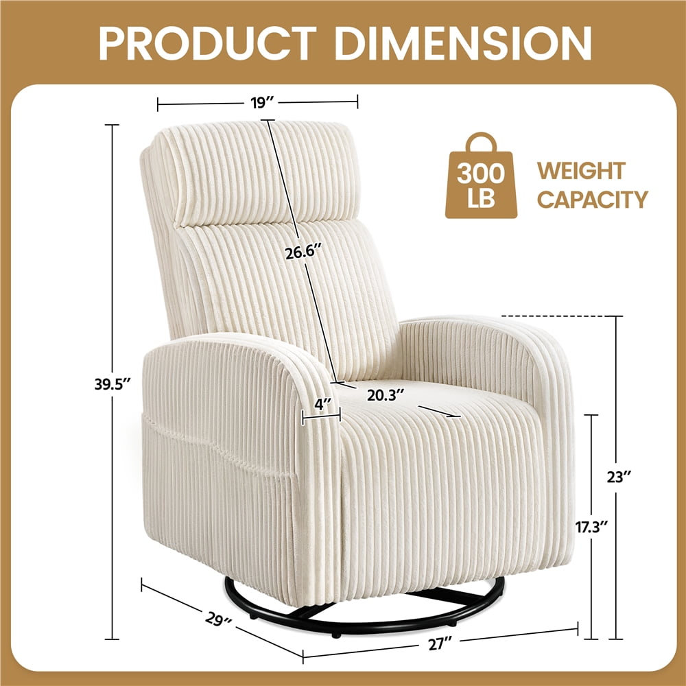 Yaheetech Corduroy Swivel Recliner Glider Chair Rocking Chair for Living Room, Beige