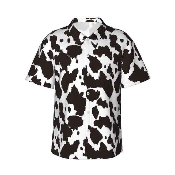 Fotbe Cow Skin 2 Camisa Hawaiana para Hombre Unisex – Camisa Casual de Verano con Botones de Manga Corta de Algodón y Lino,XX-Large