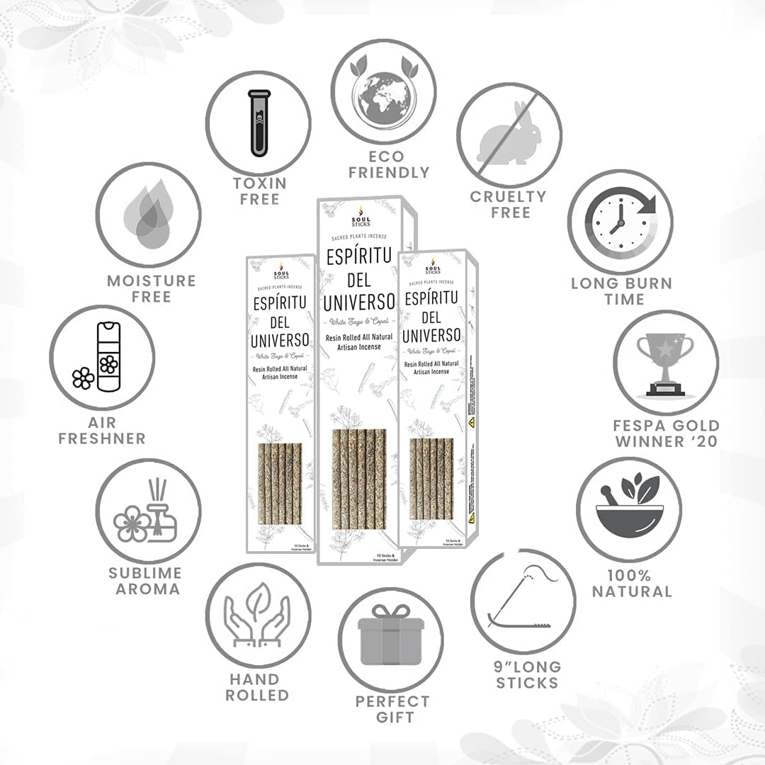 Soul Sticks Shaman's Kit White Sage Gift Set with Espiritu Incense Sticks, Sage Smudge Stick, Smudge Candle, Smudge Spray, 4" Selenite Wand in White Gift Box