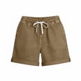 thumbnail image 6 of YHAJDS High Waisted Shorts Women Solid Color Tencel Linen Straight Leg Folded Hem With Pockets Weekend Wear, 6 of 8