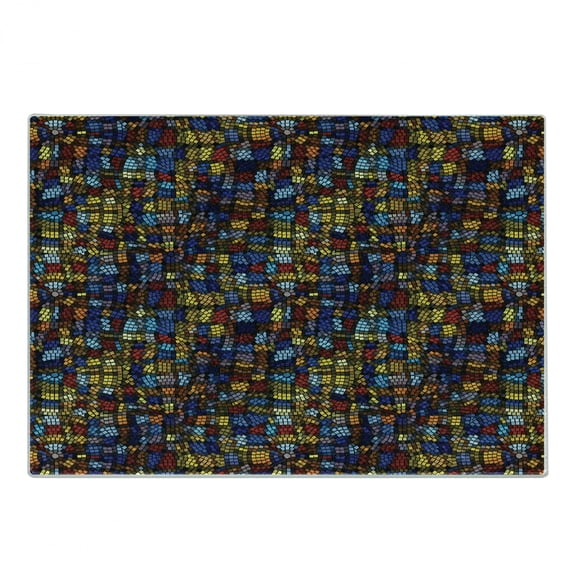 Antique Cutting Board, Victorian Medieval Mosaic Tiles Pattern with Oriental Spanish Anatolian Influences, Decorative Tempered Glass Cutting and Serving Board, Small Size, Multicolor, by Ambesonne