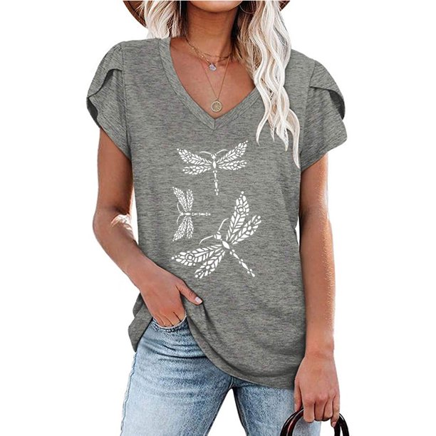Fiudx Ofertas Flash Artículos En Oferta Blusa Informal de Manga Corta con Cuello En V y Estampado de Moda para Mujer