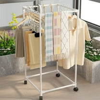 Floor Standing Rotatable Clothing Rack, Square Clothing Rack with Wheel, Garment Rack, Portable Retail Display Stand, for Hanging Clothes Bedrooms Boutiques Commercial Shop