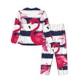thumbnail image 2 of Kll Dark Blue Stripes And Pink Flamingos Print Women'S Long Sleeve Pajamas With Pants Sleepwear Loungewear 2 Set-Small, 2 of 9