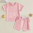 thumbnail image 2 of Toddler Baby Boy Summer Clothes Set Letter Print Crew Neck Short Sleeve T-Shirts Elastic Waist Shorts 2Pcs Outfits, 2 of 3