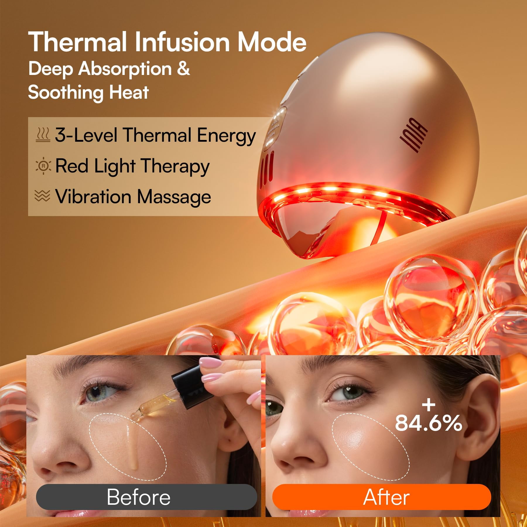 INIA 7-in-1 Gua Sha Red Light Therapy Device for Face & Neck – Features Heat & Cold Modes to Target Puffiness and Boost Skin Firmness