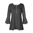 thumbnail image 4 of Sakmal V-Neck Blouses Women's Tunic Pleated Bell 3/4 Sleeve Peplum Shirts Gray Blouses Womens Summer Outfits, 4 of 5