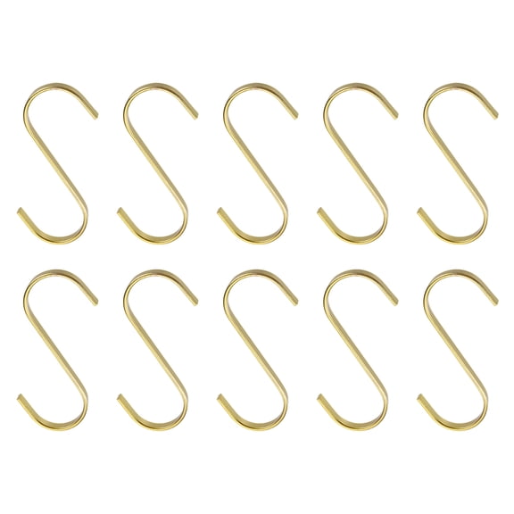Uxcell 10Pcs 3.9 Inch Flat S Hooks Hanging Hook for Home Kitchen Storage, 7.6mm Gold