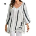 thumbnail image 1 of T-shirt Femme Manches Longues Blouse Ample Automne Col en V Rayé, Blanc, m, 1 of 4