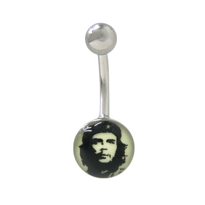 - 14G Belly Button Ring Surgical Steel with Che Guevara Face Glow in the Dark
