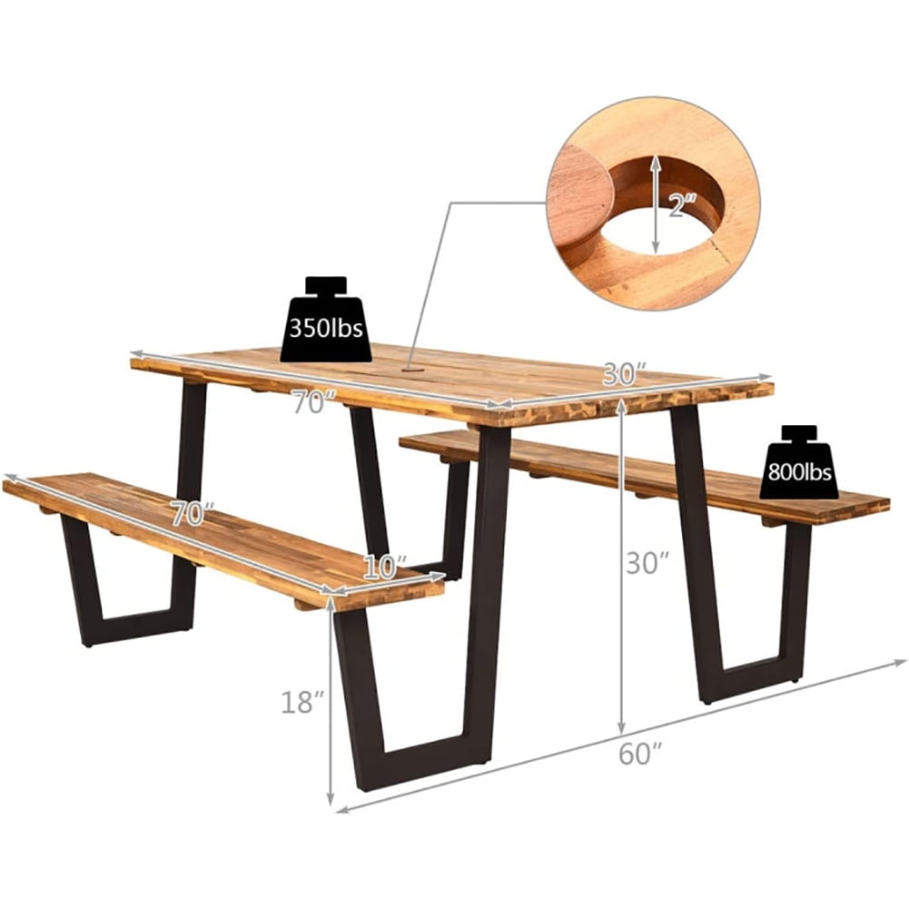 Aimee Lii 70 Inch Dining Table Set with Seats and Umbrella Hole, Outdoor Patio Furniture Aimee Lii 70 Inch Dining Table Set with Seats and Umbrella Hole, Outdoor Patio Furniture