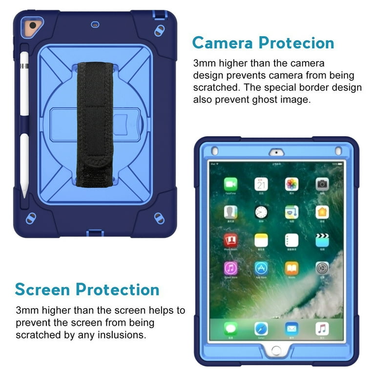 iPad 9th 8th 7th Generation Cases with Screen Protector, iPad 10.2  2021/2020/2019 Case, Allytech Heavy Duty Shockproof Protective Covers with  360 Rotate Stand /Hand Strap/ Should Belt /Pencil Holder 