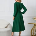 thumbnail image 3 of New Long Sleeved Slim Pleated Belt V Neck Dress Dresses of Women Womens Plain Dress Dress Summer Casual Dresses for Woman Short Casual Dress for Women Long Dress for Women Casual Girls Knee Length, 3 of 7