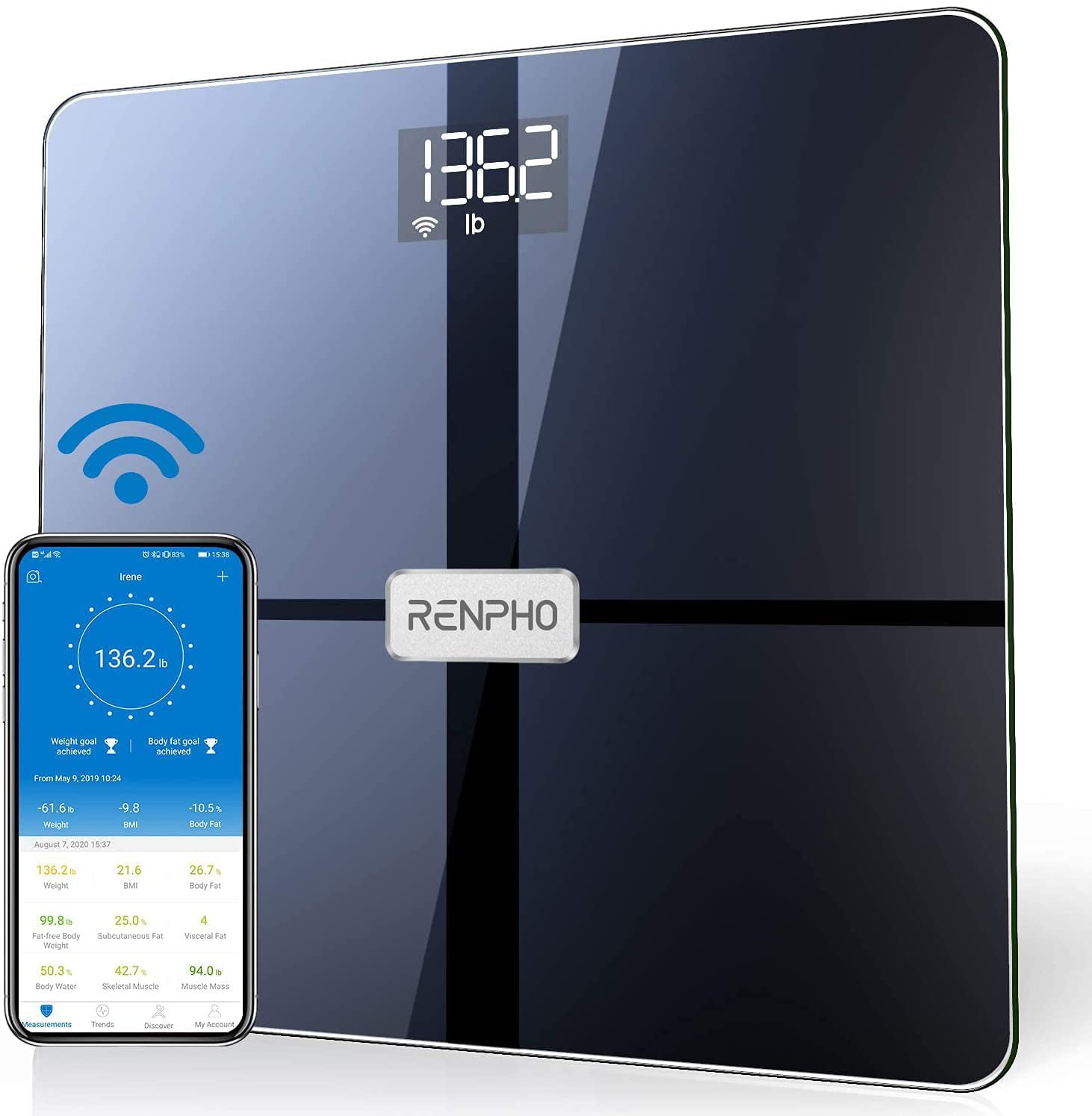 RENPHO Wi-Fi Bluetooth Body Fat Scale, Body Weight Scale, Smart BMI Scale,  Digital Bathroom Scale, Wireless Body Composition Analysis & Health Monitor  