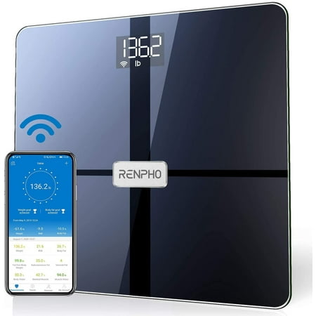 RENPHO Wi-Fi Bluetooth Body Fat Scale, Body Weight Scale, Smart BMI Scale, Digital Scale, Wireless Body Composition Analysis & Health Monitor with ITO Coating Technology, Black