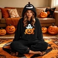 thumbnail image 3 of Halloween Pumpkin Hooded Onesie Adult Soft Hooded Onesie Flannel Pajama Sleepwear, Plush Matching Couples Jumpsuit for Fall Halloween Costume Loungewear, 3 of 8