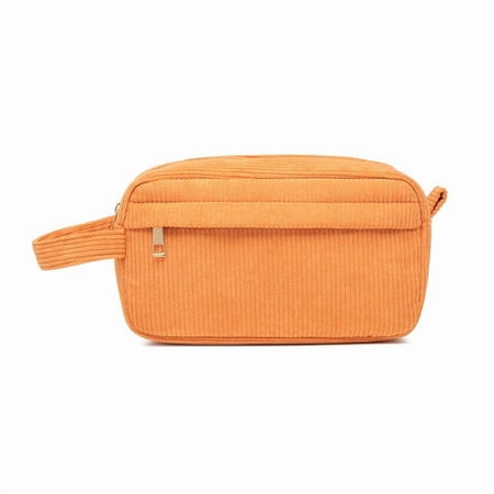 Corduroy Storage Pouch  Orange Custom Handmade 1 Pack Portable With Hand Strap Multipurpose Toiletries Organization Travel Carrying Bag for Daily Use Outdoor Trips