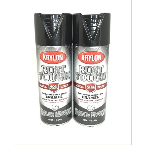 KRYLON RTA9202-2 PACK GLOSS BLACK Rust Tough Protective Enamel - Quick Dry - 40% Stronger - 12 oz Aerosol