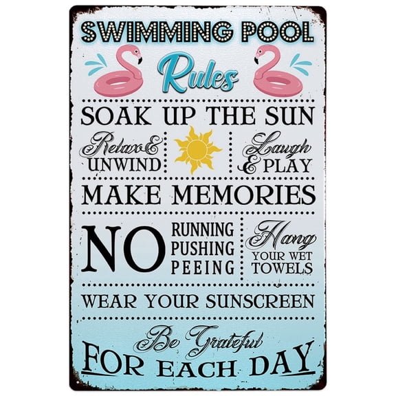 Swimming Pool Rules Sign Swimming Pool Funny Metal Signs Decor for Indoor Outdoor Use 12x8 Inch Durable Hanging Plaque Home Yard Bar Pub Gym Hub Decoration
