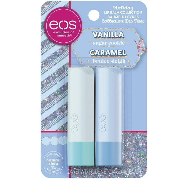 EOS 2021 Édition Limitée Baume À Lèvres Ultradoux au Karité Paquet de 2 | Biscuit ä la Vanille et Glissade sur Crème Brulée | Nos produits sont sans parabènes, sans phtalates et sans gluten.