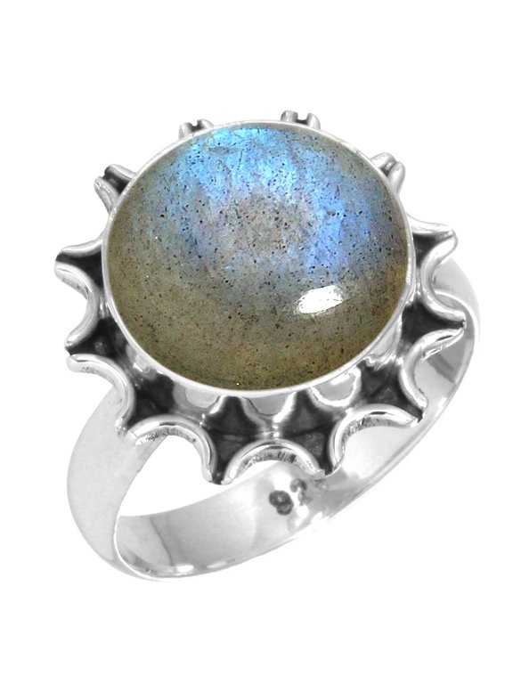 925 Silver Ring For Women - Teens Gray Natural Labradorite Stone Silver Ring Size 6 November Birthstone Fashion Silver Ring Size 6 Gift For Wife On Engagement 925 Silver Jewelry With Gemstone