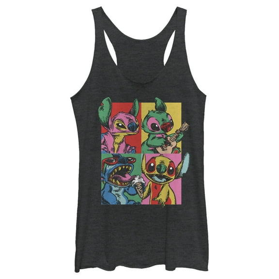 Women's Lilo & Stitch Retro Panel Racerback Tank Top Black Heather 2X Large