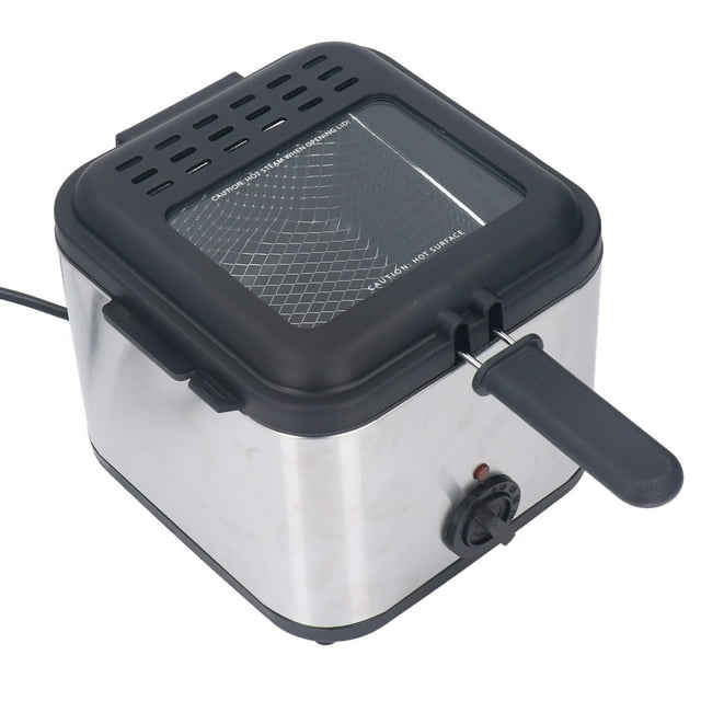 Panier Friteuse 2,5 Litres pour Poulet Frit, Crevettes, Frites, Chips et Plus, Récipient à Huile Amovible, Acier Inoxydable