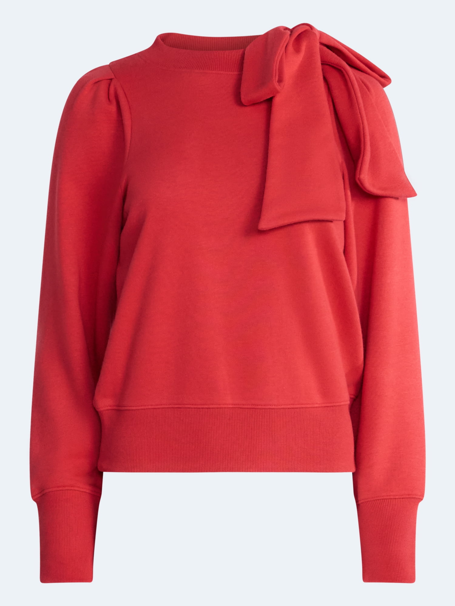 Free Assembly Women's and Women's Plus Bow Neck Sueded Terry Sweatshirt, Sizes XS-4X