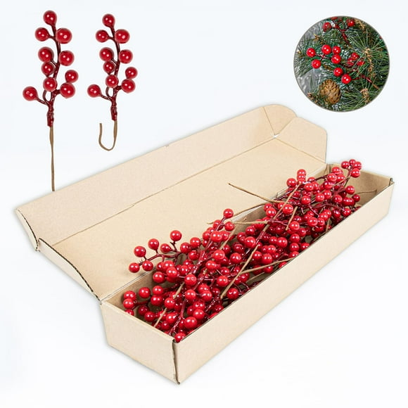 LLZLL 32 Pack Christmas Tree Decorations, Artificial Red Berry Stems 6.5inch Christmas Berry Picks with Holly Berries for Xmas Winter Holiday Home DIY Ornaments