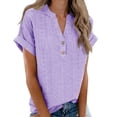 thumbnail image 4 of Camisetas de Cuello en V de Manga Larga para las Mujeres Blusa Casual de Color Sólido, Botón Delantero Suelto de Ajuste Superior de Verano, 4 of 8
