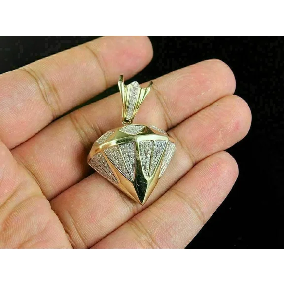 Necklace Pendant Men's 2 Ct Round Cut White Moissanite 14K Yellow Gold Plated