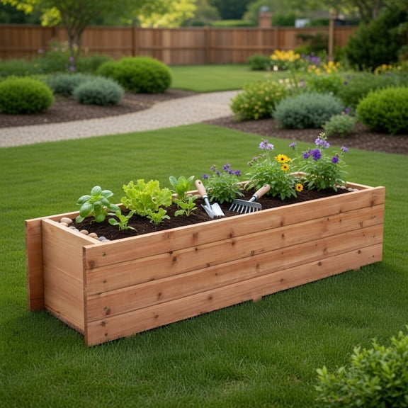 Topcobee Orange Fir Wood Raised Garden Planter Box, Heavy-Duty Outdoor Planter with Dual Drainage Holes & Reinforced Crossbars for Vegetables, Herbs & Flowers, 44" L x 11" W x 10" H