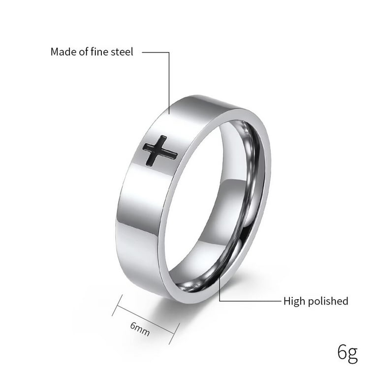 PAURO Men Stainless Steel Ring Classical Simple Plain Christian