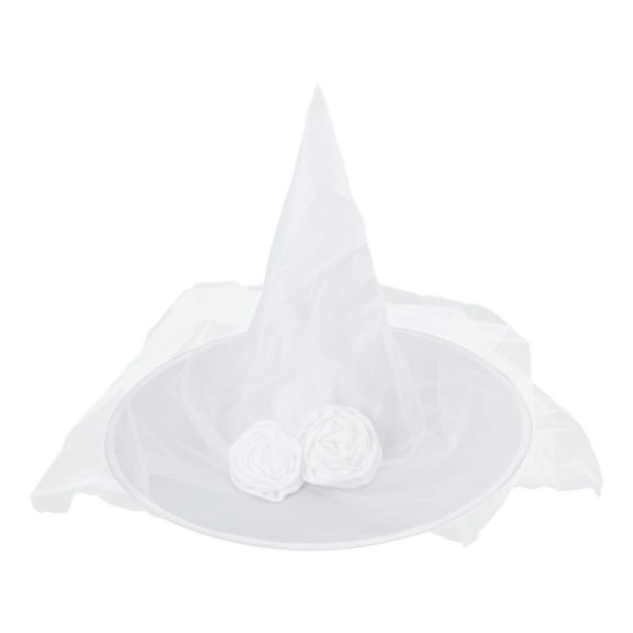 Scary Rose Witch Hat for Ghosted Bride Cosplay Halloween Flower Theme Parties Dark White Witch Hat with Veil Rose