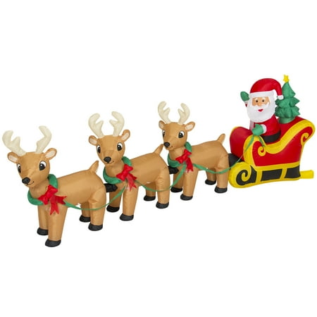 Best Choice Products 9-foot Pre-Lit Inflatable Indoor Outdoor Yard Decoration Santa Claus Sleigh and Reindeer Decor w/ Lights, Stakes, Electric Fan Blower, Multicolor