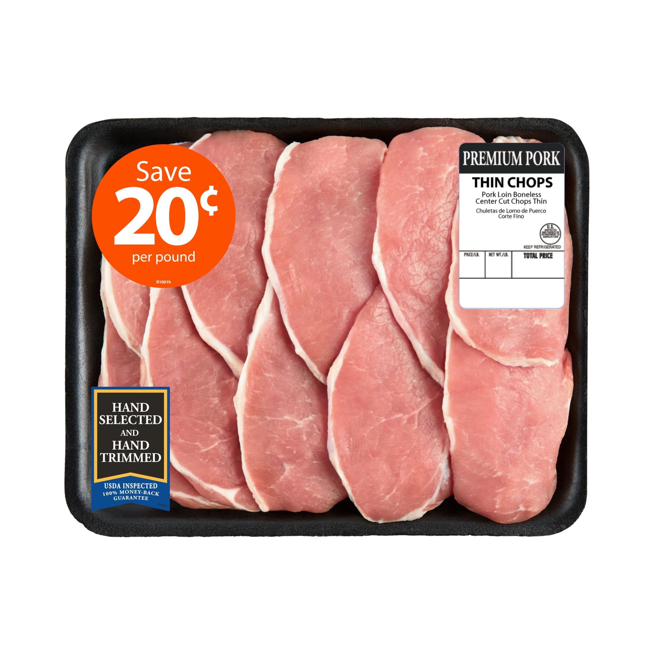 Pork Center Cut Loin Chops Thin Boneless, 1.0 - 2.5 lb, Tray