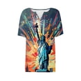 thumbnail image 4 of Honeeladyy Red and Blue Outfits for Women's Casual Independence Day Printed Short Sleeved V-neck Button Top Gifts for Family(Red,2XL), 4 of 5