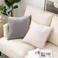 thumbnail image 5 of Pack of 2 Velvet Throw Pillow Covers Pompom Decorative Pillowcases Solid Soft Cushion Covers with Poms Square for Couch Sofa Bedroom Car 18x18inch Dark Green, 5 of 6