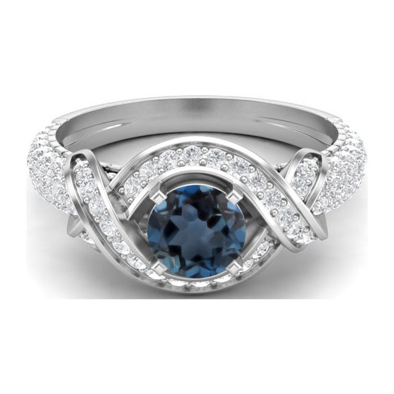 6MM Round London Blue Topaz 925 Sterling Silver Women Valentines Day Gifts Ring