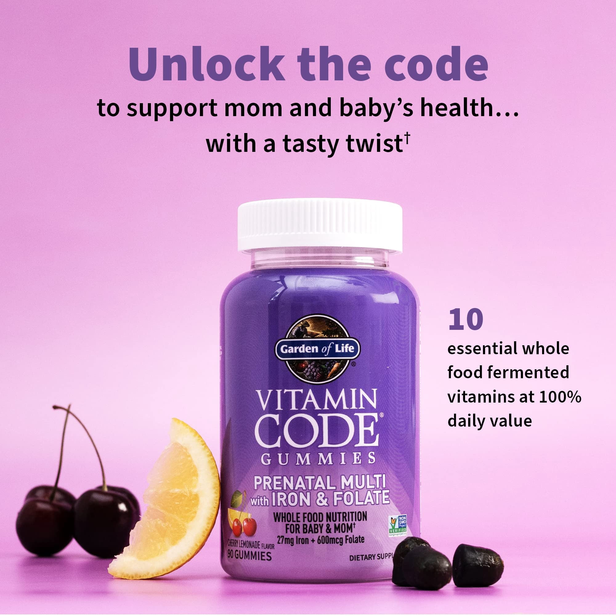 Garden of Life Vitamin Code Prenatal Multi with Iron & Folate, Cherry Lemonade, 90 Gummies
